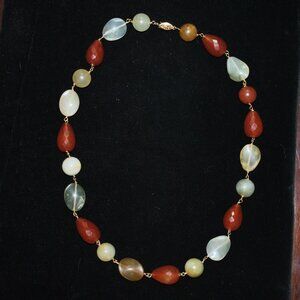 Vintage 14k FIC Jade, Carnelian, & Agate Stone Necklace